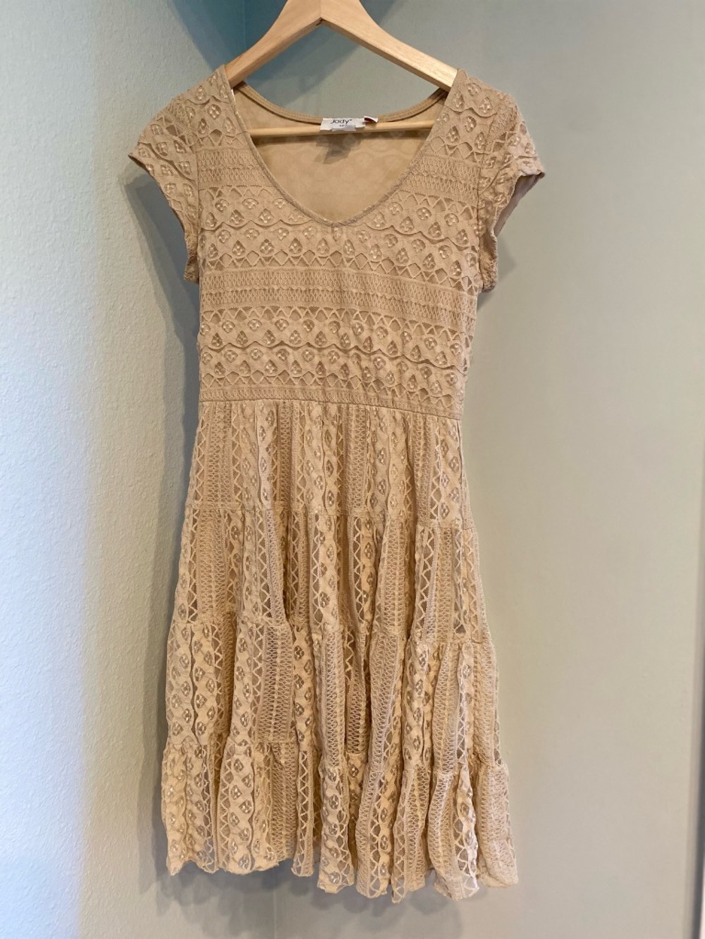 Lace Midi Dress in Beige by Jody California